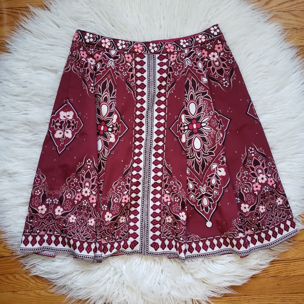 Banana Republic Red Floral Pleated Midi Skirt